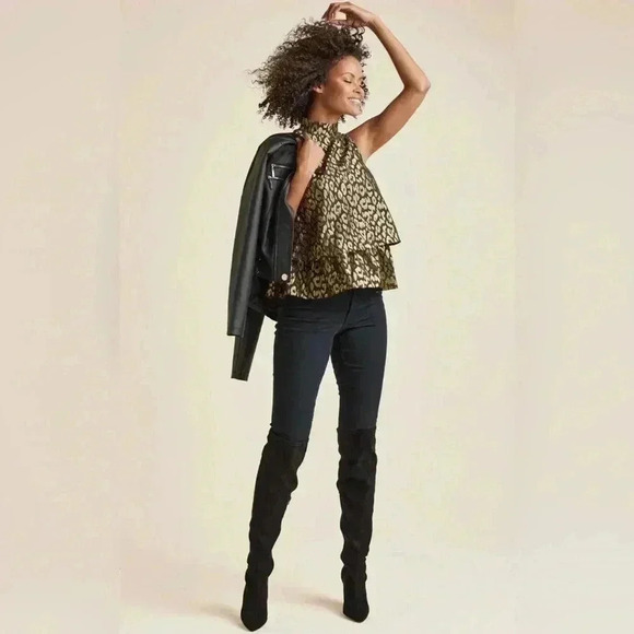 Gold and Black Top with ruffle top size 6 - Picture 1 of 16